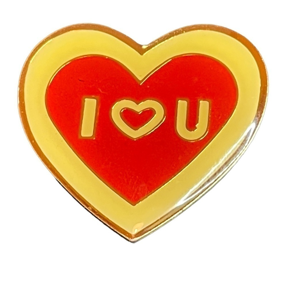 Vintage‎ 80’s I Heart You Pin Red & Yellow Enamel & Gold Tone Metal Back 1.25”